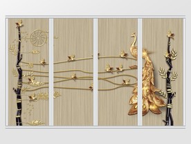 新中式简约时尚金色孔雀移门