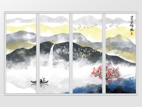新中式墨韵水墨山水画移门
