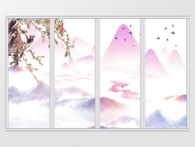 新中式水彩山水画移门