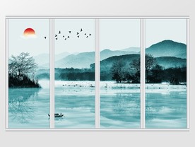 意境山水风景新中式移门