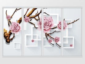 中式时尚简约立体花枝花朵移门