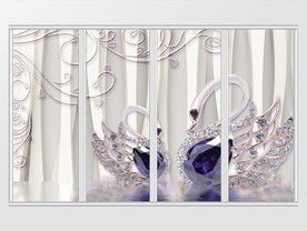 3d浪漫紫色宝石天鹅移门