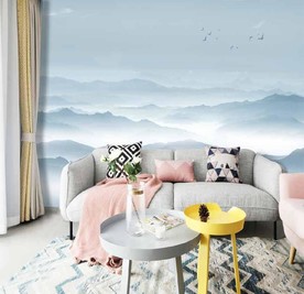 新中式山水画电视沙发背景墙