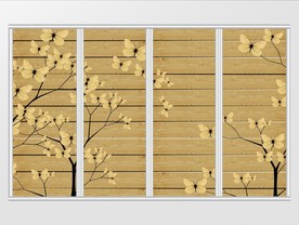 现代风木质树枝蝴蝶移门