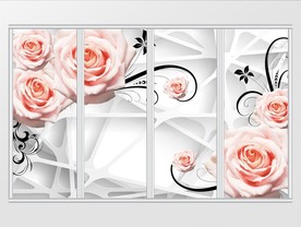 立体粉色玫瑰花移门