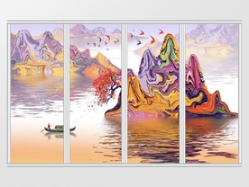 新中式彩色抽象山水画移门