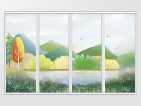新中式彩色山水移门