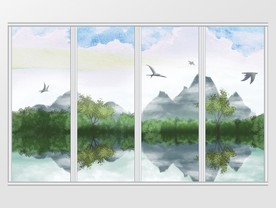新中式彩色水墨手绘风景移门