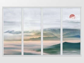 新中式绿色山峦移门