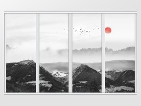 新中式山峦夕阳移门