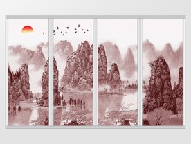新中式山水风景移门