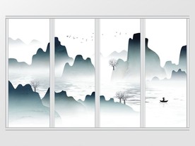 新中式手绘水墨山水意境画移门