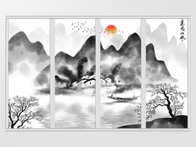 新中式意境山水画移门