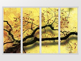 中式金色梅花花枝移门