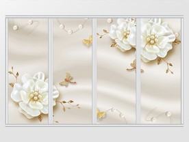 金蕊珠宝花朵金叶蜻蜓蝴蝶移门