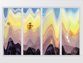 新中式几何抽象线条山林移门