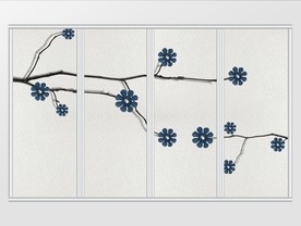 极简枝干蓝色花卉移门