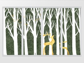 现代简约金色抽象树麋鹿移门