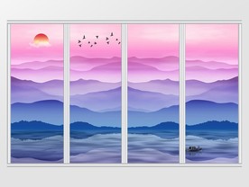 新中式抽象意境唯美山水风景移门