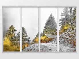 新中式灰白金箔山林创意抽象移门