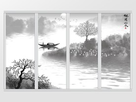 新中式写意禅意山水画移门