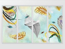 清新简约水彩手绘羽毛移门