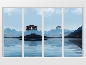 清新蓝色夏季海边风景移门