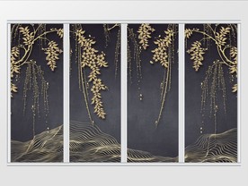 金色柳叶树枝线条移门