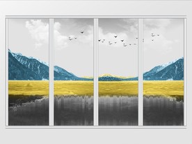 现代简约反色差山水画移门