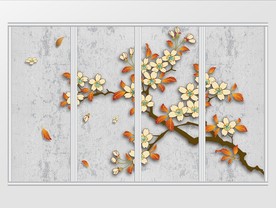 现代简约石壁花朵花树花枝移门