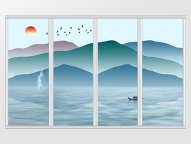 新中式抽象意境山水风景移门