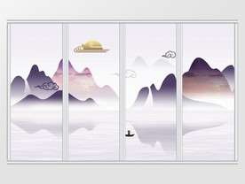 新中式简约抽象意境山水画移门