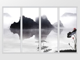 新中式清新水墨风景移门