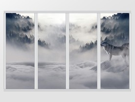 水墨山水森林狼群移门