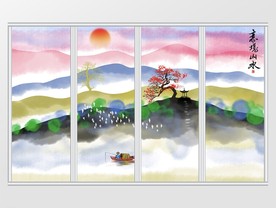 新中式写意水墨山水画移门