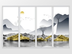 新中式意境手绘山水画移门