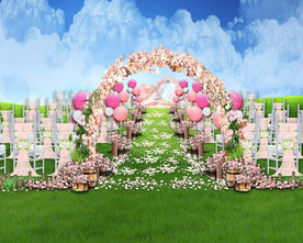 粉色户外婚礼仪式区