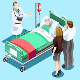 矢量医生护士照顾病人场景插画