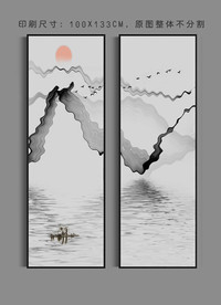 二联山水画挂画