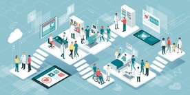 矢量医学和保健医院工作场景插画