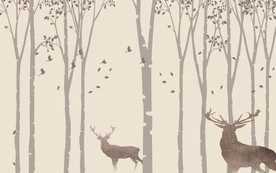 简约手绘丛林梅花鹿电视背景墙