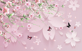 唯美桃花3D电视背景墙