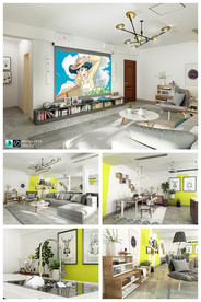 北欧简约现代投影客厅开放式厨房