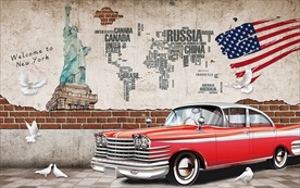 美式欧式汽车背景墙装饰画