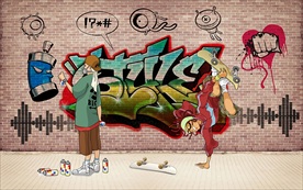 涂鸦滑板装饰画背景墙