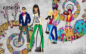 年轻男女时尚服饰背景墙