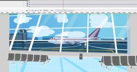 候机室外面的飞机经过6秒