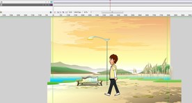 一名男子湖边凳子旁边走过10秒