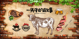 烧烤牛排背景墙