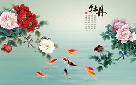 牡丹背景墙装饰画